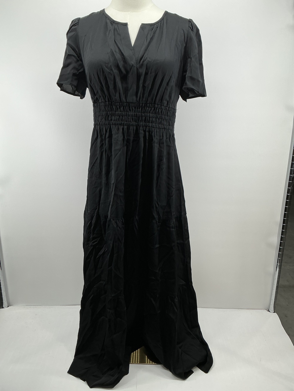 Washable Stretch Silk Tiered Maxi Dress